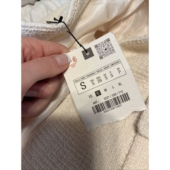 zara 3221/339/712 New Ivory Tweed Long Sleeve Blazer Jacket Small - Picture 6 of 7